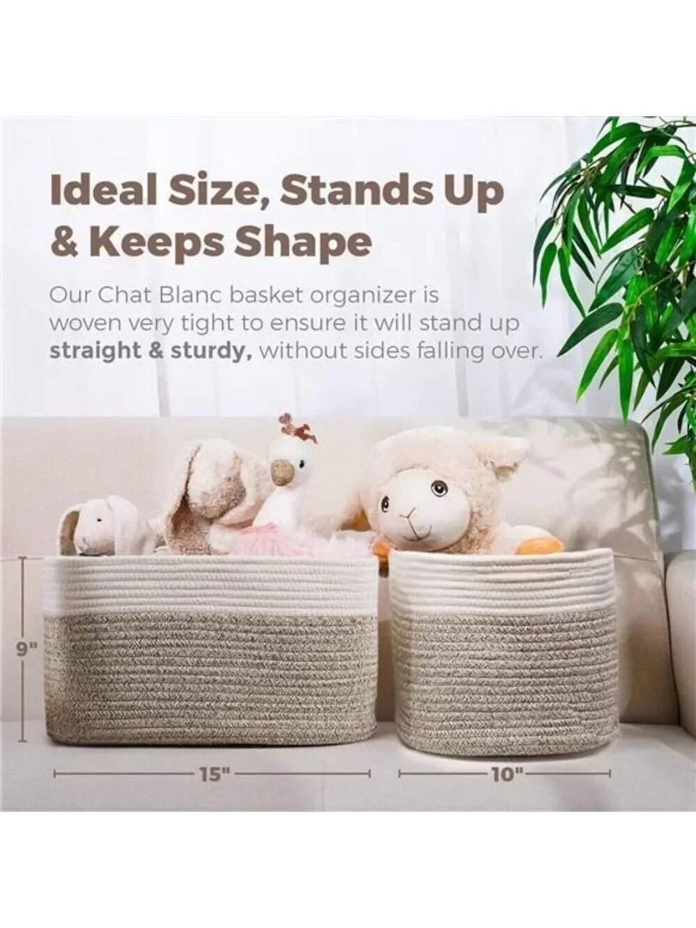 Cotton Rope Storage Baskets 3 Pack Off White Brown Laundry Toy Organizer Bin